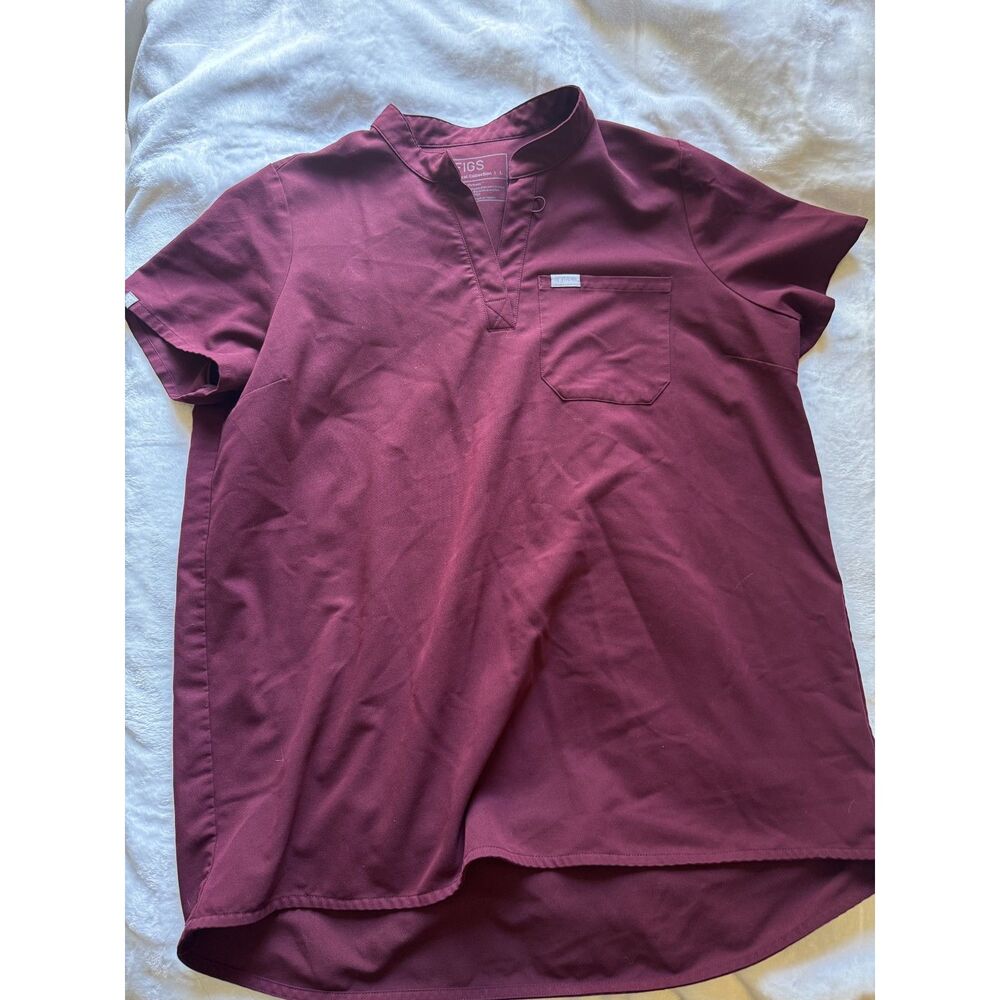 FIGS Technical Collection Scrub Top Womens L Burgundy Wine V Neck Medical